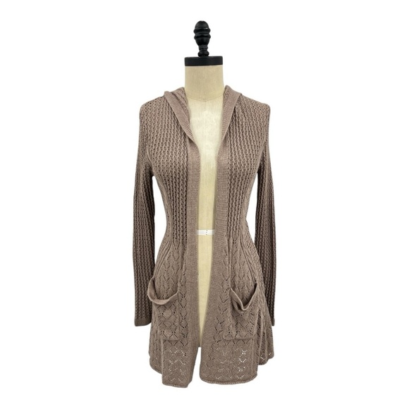 NWT’S Bellini Heather Mocha Long Hood Waterfall Cardigan SZ S - Picture 2 of 9